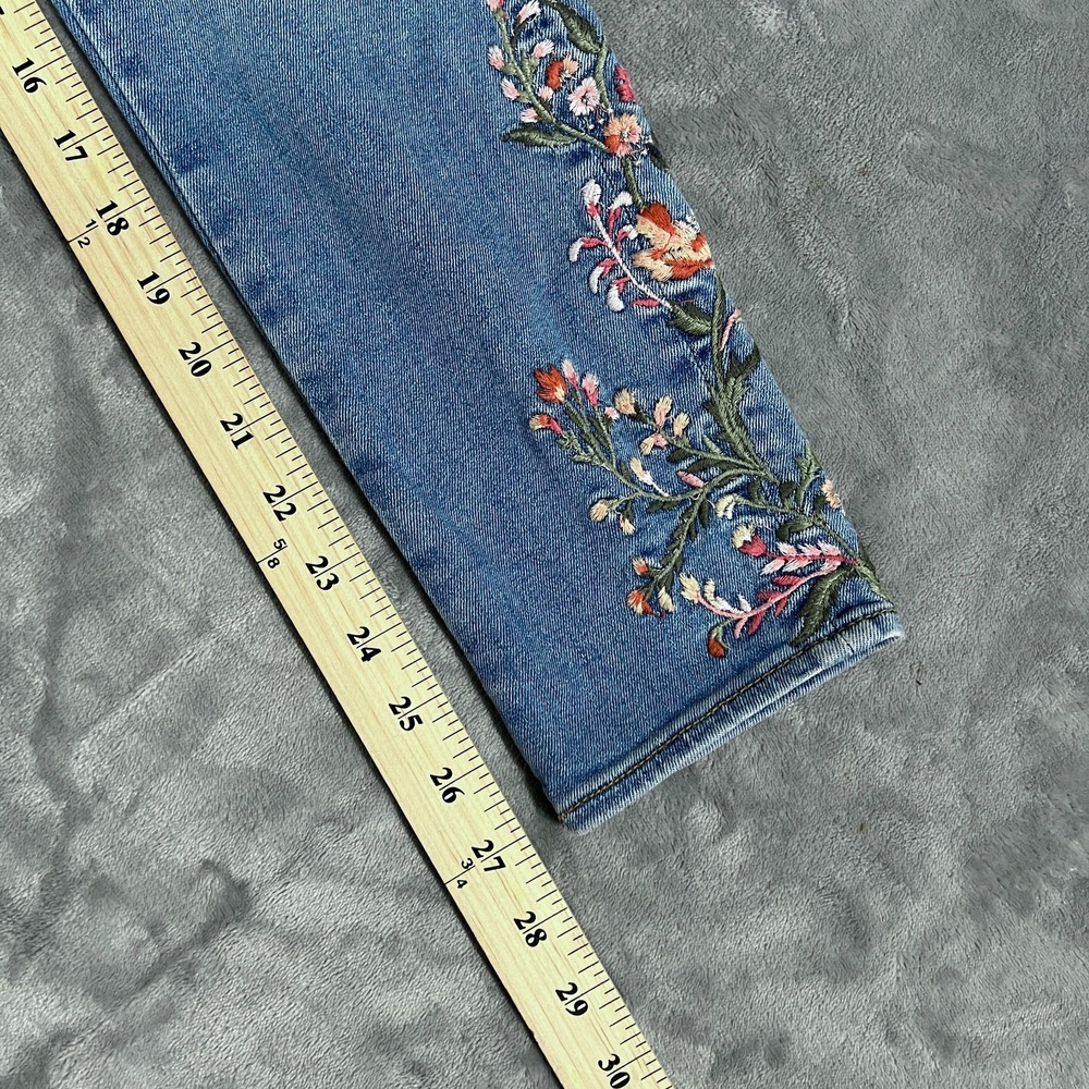 Driftwood Jackie Skinny Jeans Womens 26 Floral Embroidered Blue Stretch Denim - Picture 12 of 12